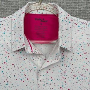 Birdie‎ Bound Mens Golf Polo Shirt Sz M White Pink Blue Multicolor Preppy Dots